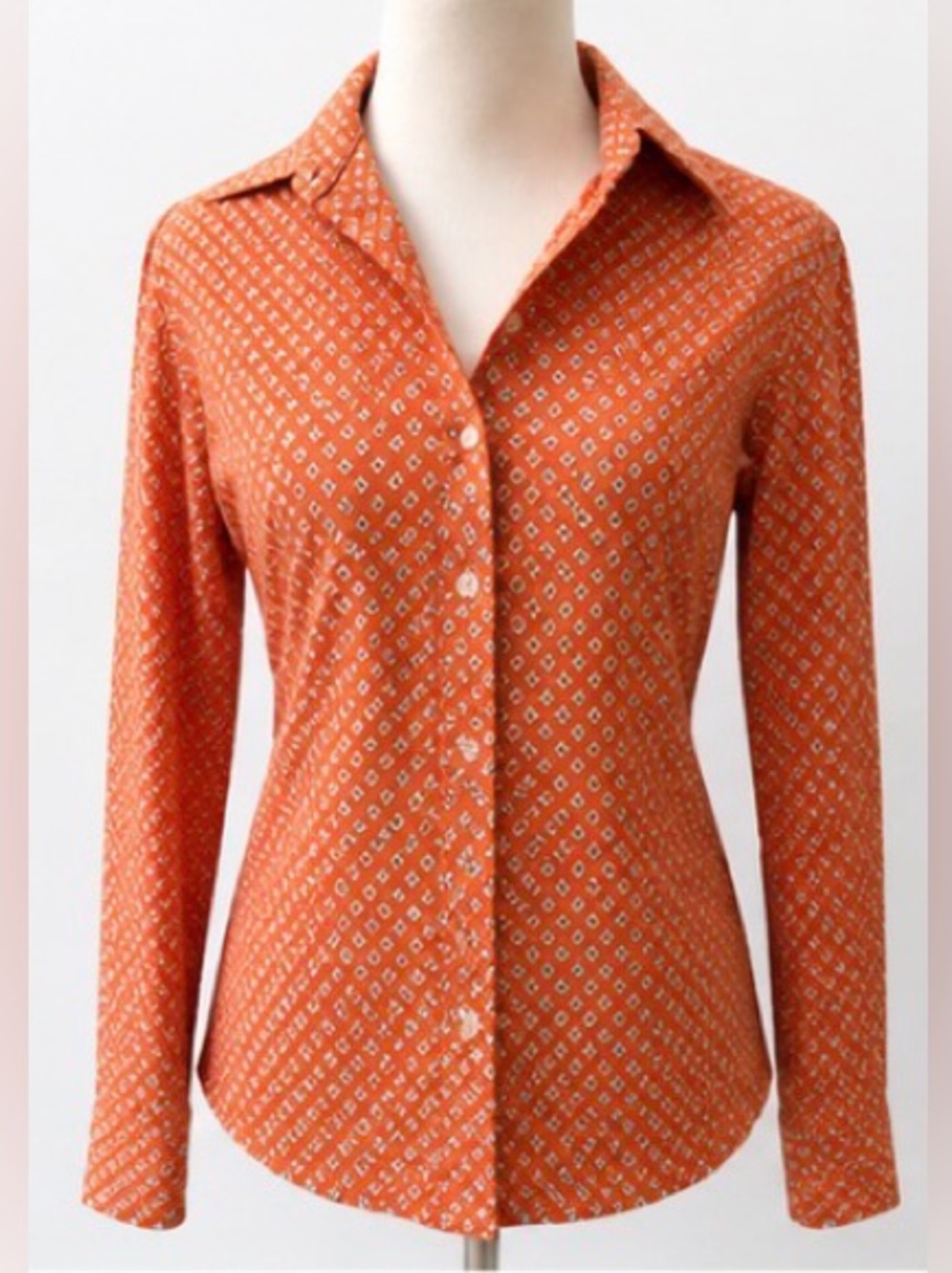 🆕 [J. McLaughlin] Orange Blue Print Cotton Button Down Blouse Sz 2 NWT